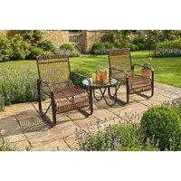 3-Piece Rattan Rocking Bistro Set with Glass Side Table & Adjustable Feet