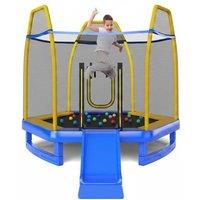 7ft Hexagonal Children's Trampoline with Slide, Safety Net & Balls