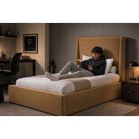 Single Velvet Ottoman Bed with Winged Headboard