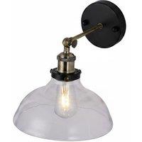 Industrial 1-Light Sconce with Antique Brass Arm and Clear Glass Shade