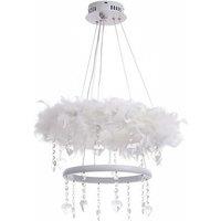Double-Layer Feather LED Pendant Light with Crystals