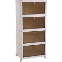4-Layer Foldable Shoe Storage Box with Smoked Doors and Wheels