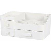Compact White Plastic Makeup Drawer Organizer with Deep Compartments