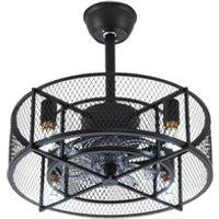 Industrial Mesh Cage Design Metal Ceiling Fan with Light and Remote - Black