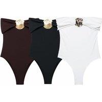 Black Women's Zara Style Metal Decoration Strapless Swimsuit