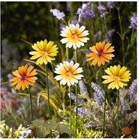 Weather-Resistant Metal Daisy Flower Garden Ornament Stakes - Yellow Outdoor Decor (Set of 6)