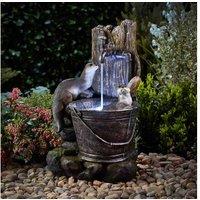 Playing Otters Garden Water Feature - Outdoor Decor Sculpture, Durable Resin, Woodland Style
