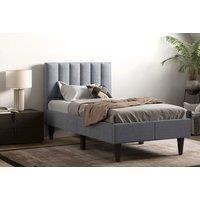 Grey Fabric Double Bed Frame with Raised Storage and Stitched Headboard