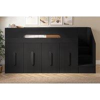 Alexis Mid Sleeper Bed with 4 Wardrobes, Shelving & Ribbed Finish