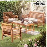 Acacia Wood 4-Seater Modern Garden Lounge Set - Weather-Resistant Outdoor Sofa & Coffee Table