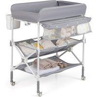 Foldable & Height-Adjustable Baby Changing Table with Wheels & Storage