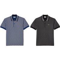 Lacoste Monogram Jacquard Polo Shirt - Black or Navy, 5 Sizes