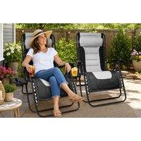 Outdoor Zero-Gravity Reclining Loungers with Padded Seat & Cup Holder - Set of 2