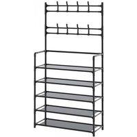 Freestanding Coat Rack with Double Hooks and Shelves - 3 Sizes