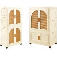 Cream White Kids Wardrobe with Lockable Wheels & Magnetic Doors - 2 Size Options