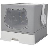 Grey Hooded Cat Litter Box with Odour Control