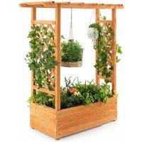 Raised Wooden Garden Bed with Decorative Arch Trellis and Base