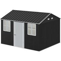 12x10FT Metal Shed with Apex Roof & Double Windows