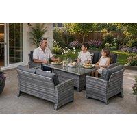 6 Seater Rattan Sofa Set with Adjustable Dining Table