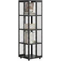Black Steel 4-Tier Bookcase with Wheels