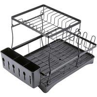 2-Tier Steel Dish Rack with Utensil and Glass Holder