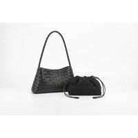 Unisex Black Woven Vegan Leather Handbag Set in 3 Colours
