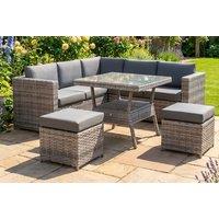 7-Seater Grey Rattan Corner Sofa & Dining Table Set with 2 Stools