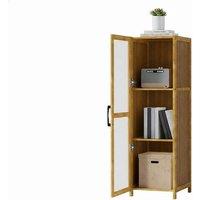 3-Tier Narrow Bookcase Cabinet with Acrylic Dustproof Door