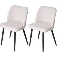 Set of 2 Linen-Upholstered Dining Chairs with Iron Legs