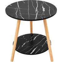 2-Tier Round Marble-Effect Wooden Side Table