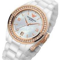 Emporio Armani AR1472 Ladies Chronograph Quartz Watch - White Ceramic, Pink Mother of Pearl Dial, Luxury Fashion