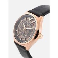 Emporio Armani AR60004 Automatic Skeleton Rose Gold Leather Watch - 43mm Luxury Timepiece