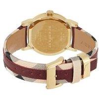 Burberry BU9111 Quartz Gents Watch - Red Leather Strap, Gold-Tone Steel, Water-Resistant 50m, 38mm Luxury Dress Style