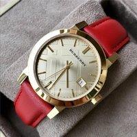 Burberry Ladies Quartz Watch - Gold Plated, Red Patent Leather, 34mm Luxury Classic