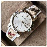 Burberry Ladies Quartz Watch - Stainless Steel, Water-Resistant, Classic Haymarket Strap, 33mm