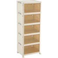 5-Tier Foldable Shoe Cabinet with Wheels and Cover