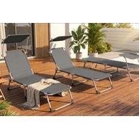 Folding Recliner Sun Lounger Chair with Adjustable Sunshade - 3 Colours