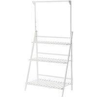 3-Tier Foldable Wooden Ladder Shelf with Rod for Versatile Display