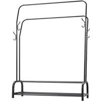 Double-Rod Metal Clothes Rack with Shelf and Four Side Hooks
