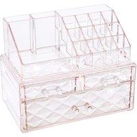 Plastic Tiered Makeup Organiser with Drawers in Transparent Pink