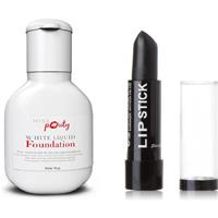 Long-Lasting Liquid White Foundation & Matte Black Lipstick Duo - Buildable, Smudge-Proof Halloween Makeup Set