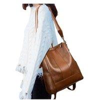 Women's Black Vegan Leather Convertible Backpack Handbag - Anti-Theft, Multi-Compartment, Fluffy Ball Charm