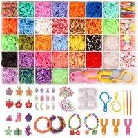 Colourful Rubber Loom Bands Multi-Piece DIY Bracelet Making Set - 2500 Bands, Charms & Organiser - Kids Craft Kit