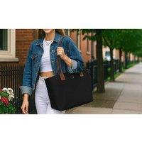 Black Water Resistant Oxford Large Tote Bag for Women - Spacious Shoulder Handbag with Zipped Compartment