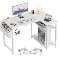 EcoFurnix L-Shaped Corner Desk - Solid Wood, Storage, Modern White, Space-Saving Home Office & Living Room Furniture