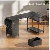 EcoFurnix L-Shaped Corner Desk with Storage - Painted Engineered Wood, Modern Black, Space-Saving Living Room Workstation