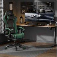 EcoFurnix Ergonomic Office Chair with Massage, Adjustable Footrest & Metal Frame - Scandi Style, Green/Black