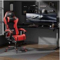 EcoFurnix Ergonomic Office Chair with Adjustable Lumbar Massage & Scandinavian Style - Red, Metal Frame