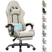 EcoFurnix Gaming & Office Chair with Massage Lumbar Support - Ergonomic Beige Suede