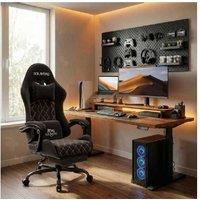 EcoFurnix Gaming & Office Chair with Massage Lumbar Support - Black Suede